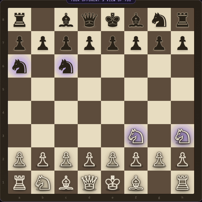 Chess board in opponent-view mode with violet frame glow